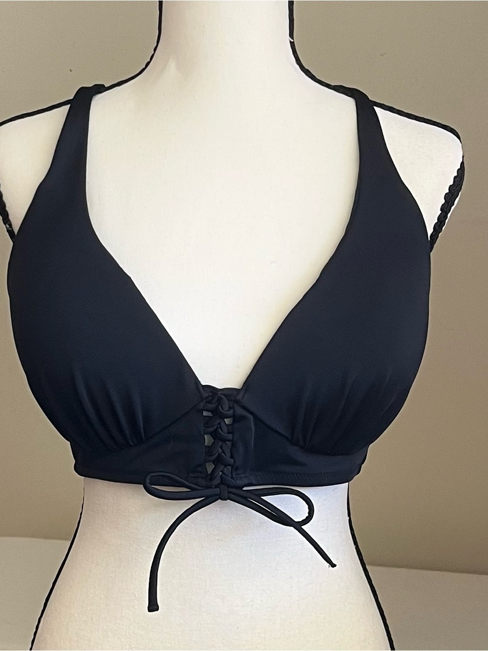 Shade & Shore Black Lace-Up 36C Bikini Top